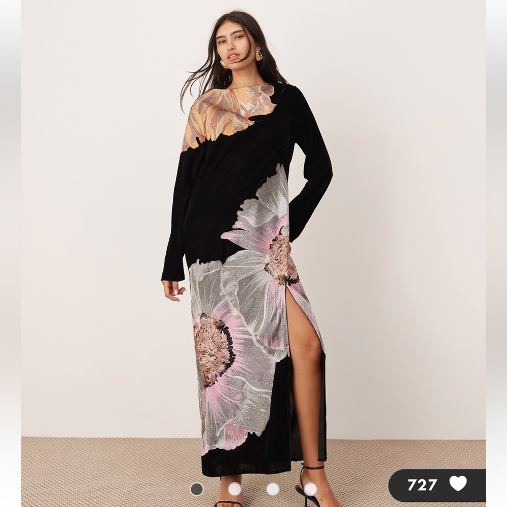 ASOS Black Maxi Dress with Pink and Gold Floral Print